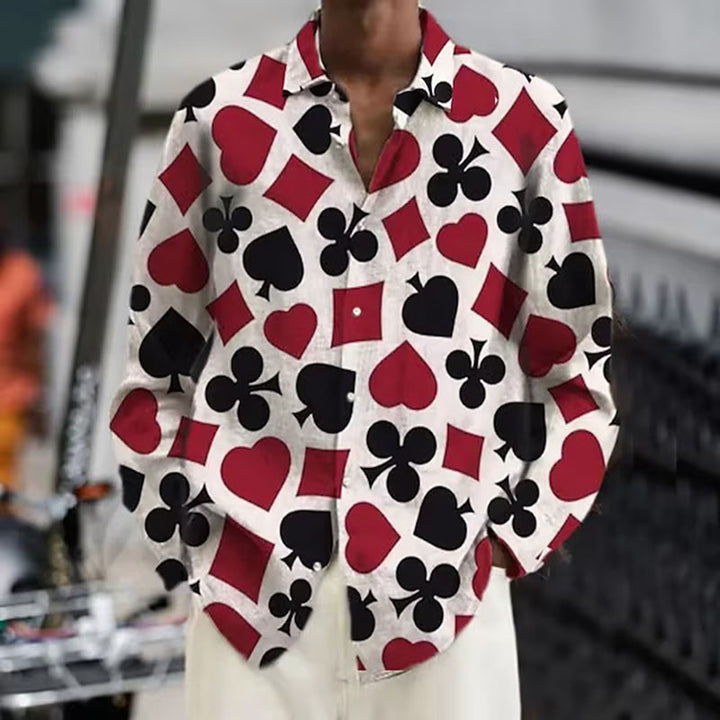 Fall Lapels 3D Printed Casual Slim-fitting Type Youth Long Sleeve Shirt