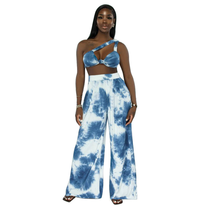 Tie-dye Print Wide Leg Pants Suit Temperament