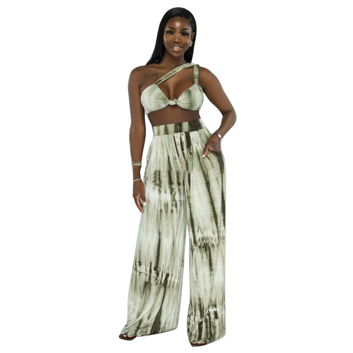 Tie-dye Print Wide Leg Pants Suit Temperament