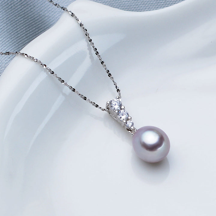 Jewelry Freshwater Pearl Necklace Female Simple Fashion 925 Silver Pearl Pendant Rice-shaped Bright Pearl