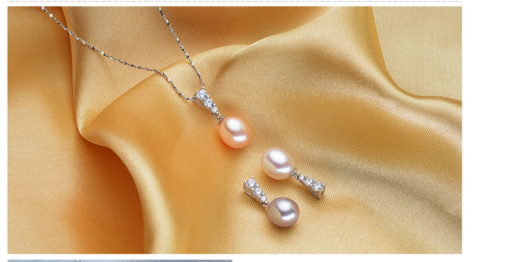 Jewelry Freshwater Pearl Necklace Female Simple Fashion 925 Silver Pearl Pendant Rice-shaped Bright Pearl