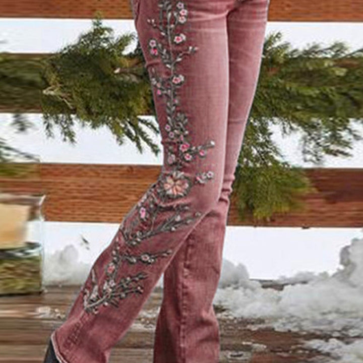 Retro style embroidered flare-leg jeans