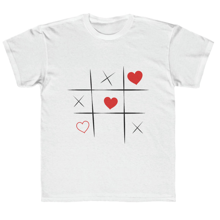Tic-Tac-Love Wins Printed Round Neck Short Sleeves T-shirt
