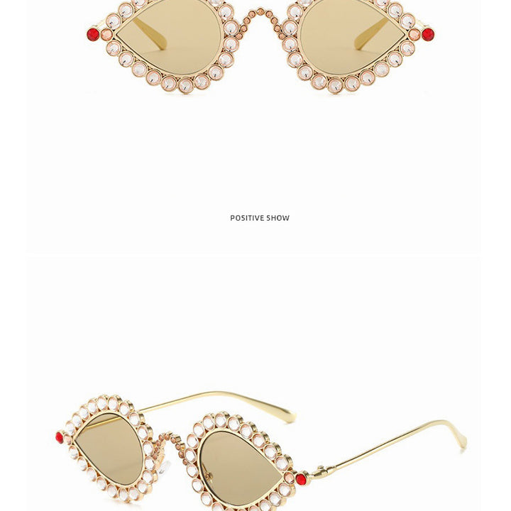 Fashion Metal Small Frame Diamond Sun Glasses