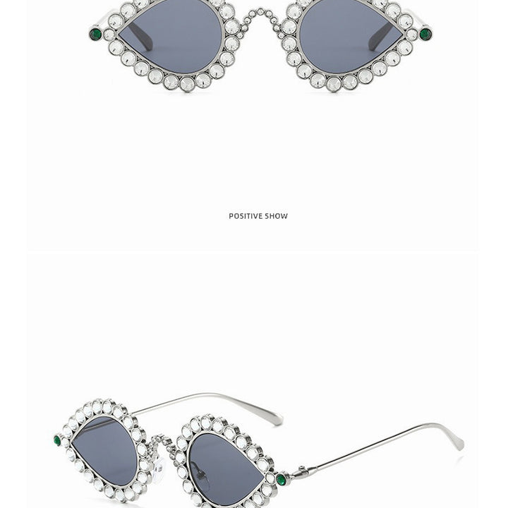 Fashion Metal Small Frame Diamond Sun Glasses