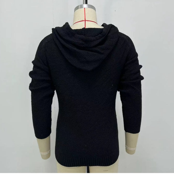 Men's Oblique Zipper Slim-fit Long-sleeved Black With Extra Lining Sweater