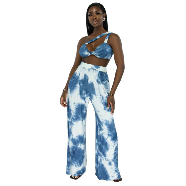 Tie-dye Print Wide Leg Pants Suit Temperament