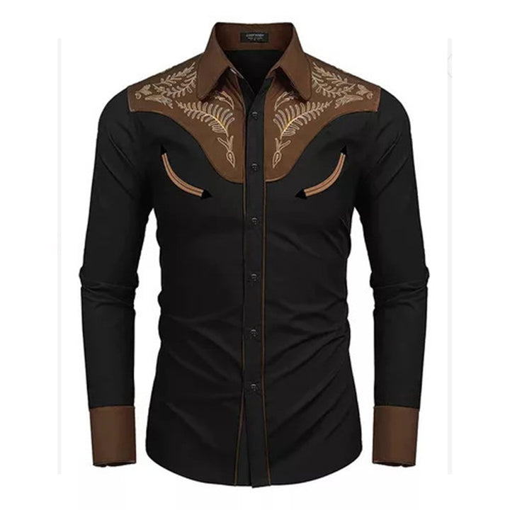 Men's Ranch Style Casual Collar Long Sleeve Button Printed Shirt