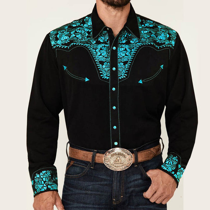 Men's Ranch Style Casual Collar Long Sleeve Button Printed Shirt