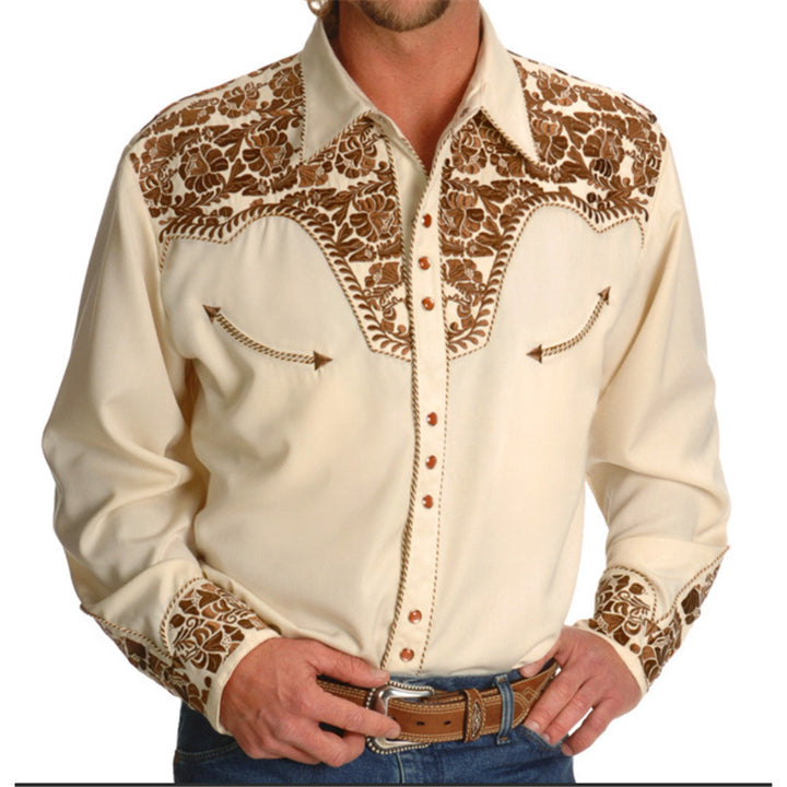 Men's Ranch Style Casual Collar Long Sleeve Button Printed Shirt