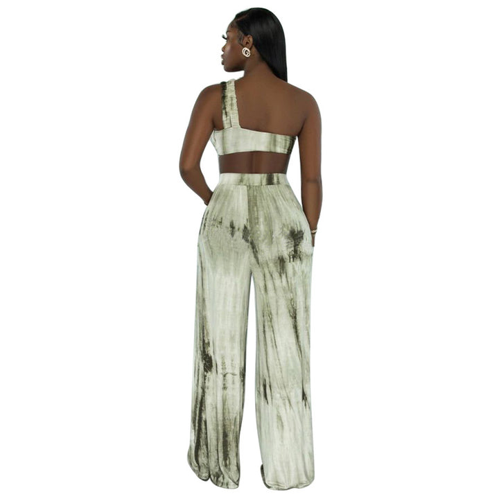 Tie-dye Print Wide Leg Pants Suit Temperament