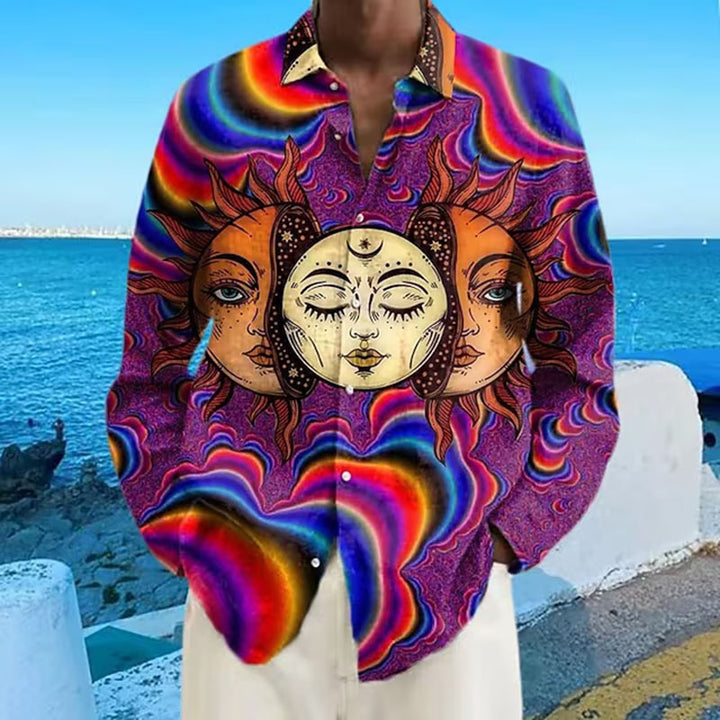 Fall Lapels 3D Printed Casual Slim-fitting Type Youth Long Sleeve Shirt