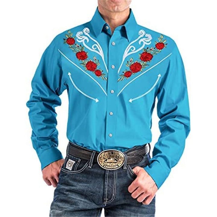 Men's Ranch Style Casual Collar Long Sleeve Button Printed Shirt