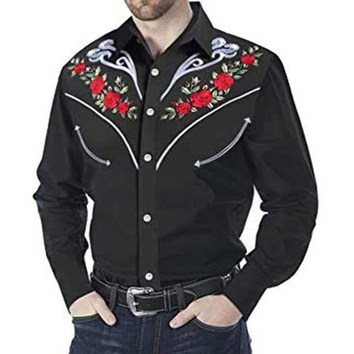 Men's Ranch Style Casual Collar Long Sleeve Button Printed Shirt