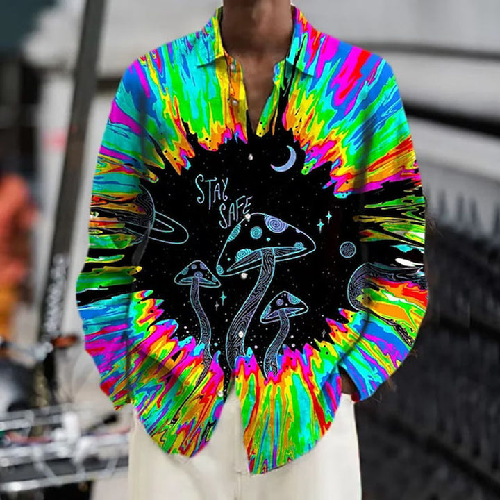 Fall Lapels 3D Printed Casual Slim-fitting Type Youth Long Sleeve Shirt