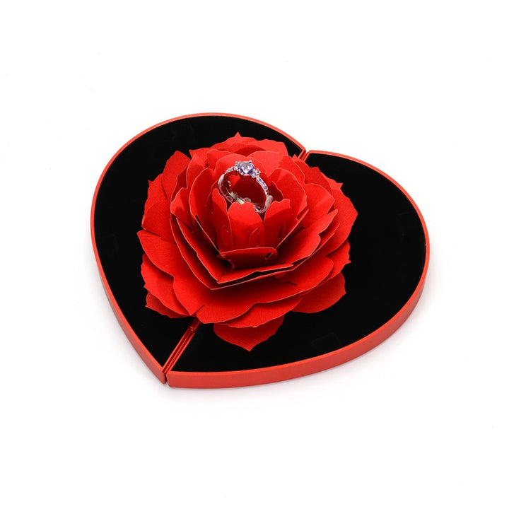 3-D Love Box Heart-shaped Rose Flower Rotating Ring Box Valentines Day Gift