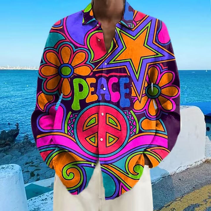 Fall Lapels 3D Printed Casual Slim-fitting Type Youth Long Sleeve Shirt
