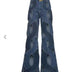 Women Streetwear Cutout Hollow Out Criss Cross Straight Flare Denim Pants