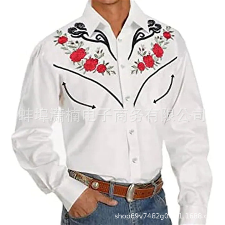 Men's Ranch Style Casual Collar Long Sleeve Button Printed Shirt