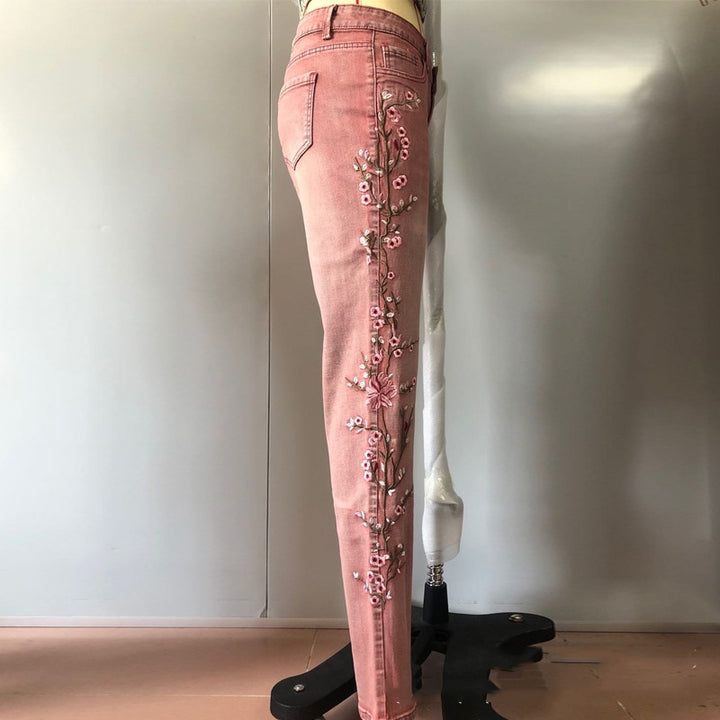 Retro style embroidered flare-leg jeans