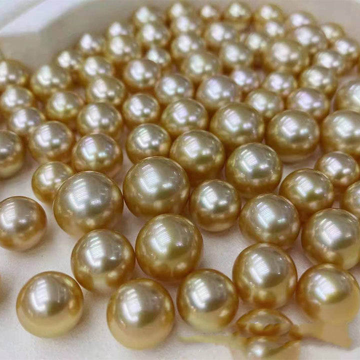 Nearly Round And Slightly Flawed Golden Sea Water Nude Beads