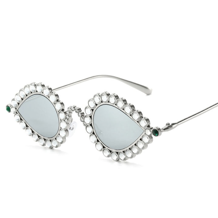 Fashion Metal Small Frame Diamond Sun Glasses