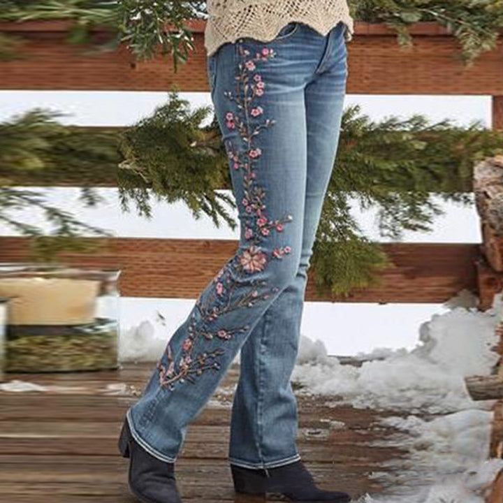 Retro style embroidered flare-leg jeans