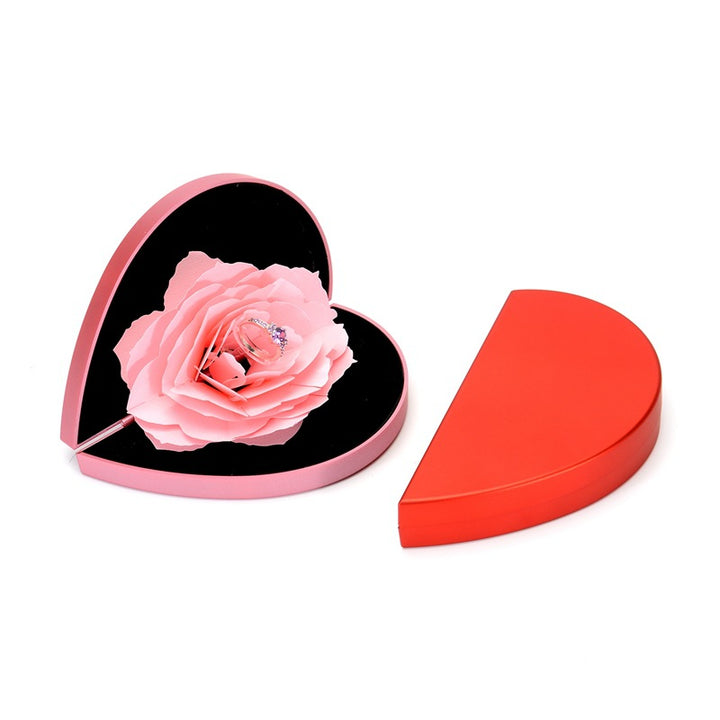 3-D Love Box Heart-shaped Rose Flower Rotating Ring Box Valentines Day Gift