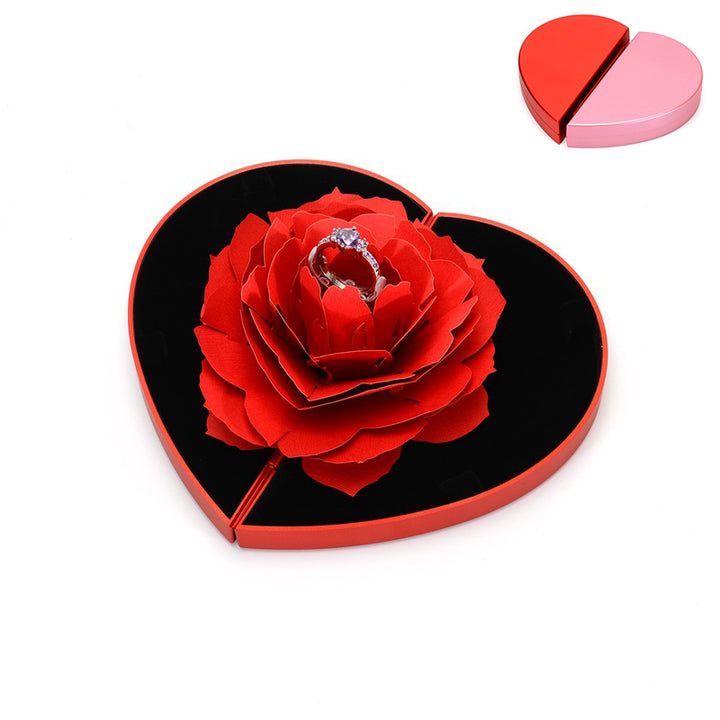 3-D Love Box Heart-shaped Rose Flower Rotating Ring Box Valentines Day Gift