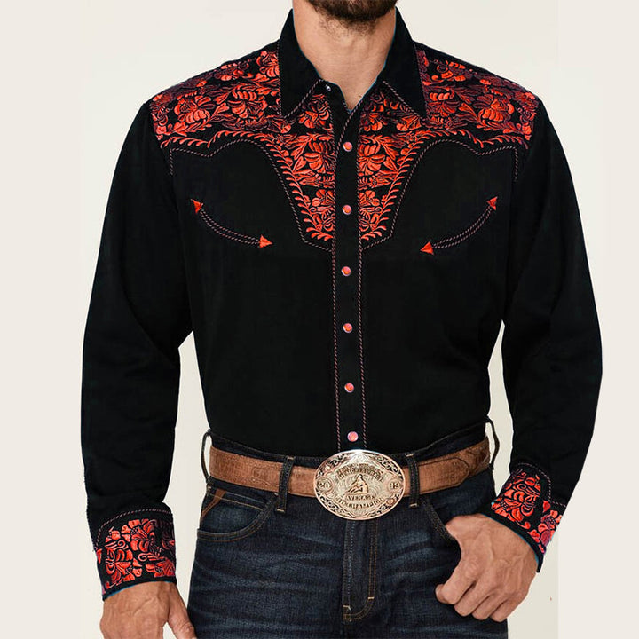 Men's Ranch Style Casual Collar Long Sleeve Button Printed Shirt
