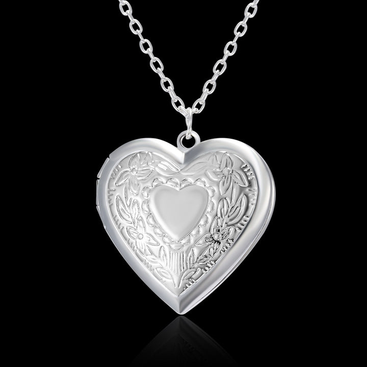Engraved Design Love Necklace with Locket - Personalized Heart-shaped Photo Frame Pendant For Valentine's Day