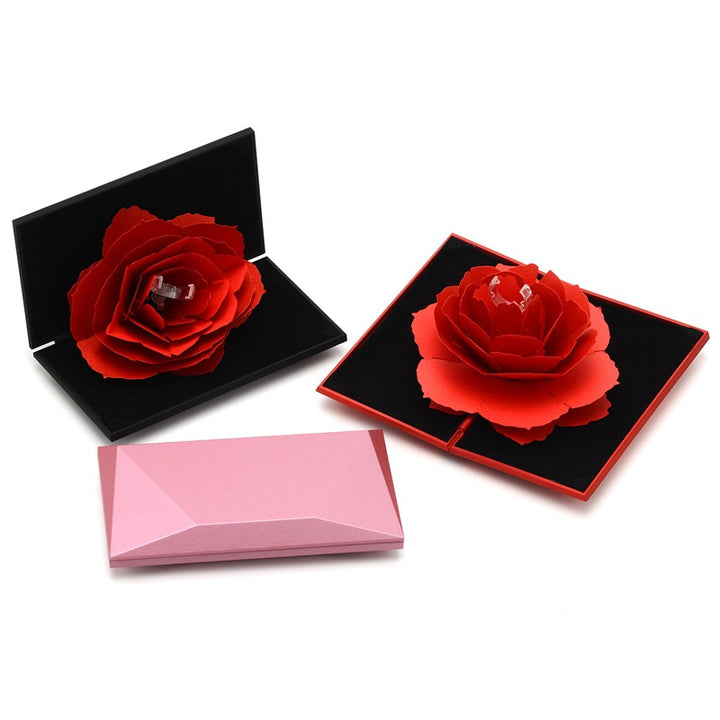 3-D Love Box Heart-shaped Rose Flower Rotating Ring Box Valentines Day Gift