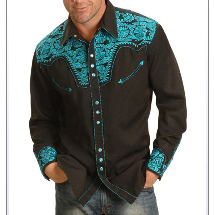 Men's Ranch Style Casual Collar Long Sleeve Button Printed Shirt