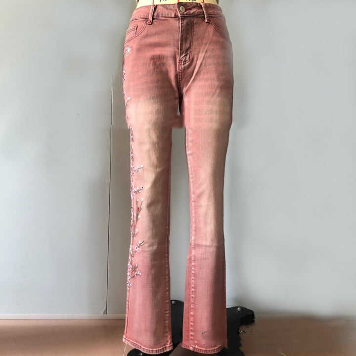 Retro style embroidered flare-leg jeans