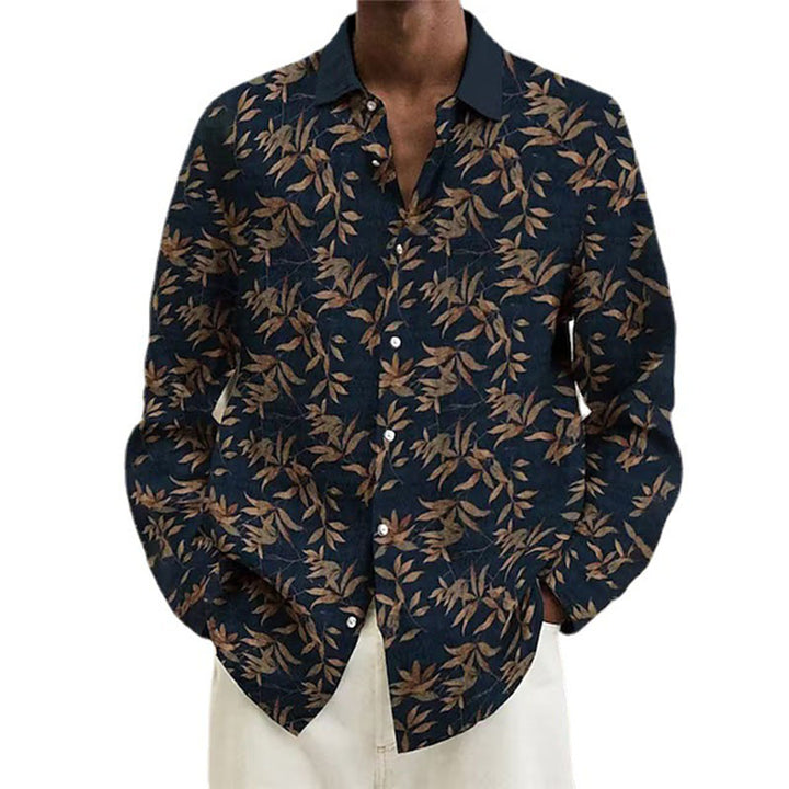 Fall Lapels 3D Printed Casual Slim-fitting Type Youth Long Sleeve Shirt