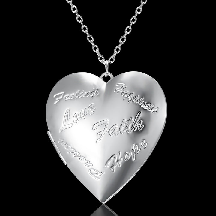 Engraved Design Love Necklace with Locket - Personalized Heart-shaped Photo Frame Pendant For Valentine's Day