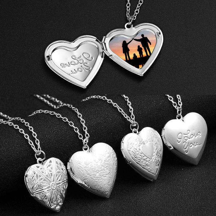 Engraved Design Love Necklace with Locket - Personalized Heart-shaped Photo Frame Pendant For Valentine's Day