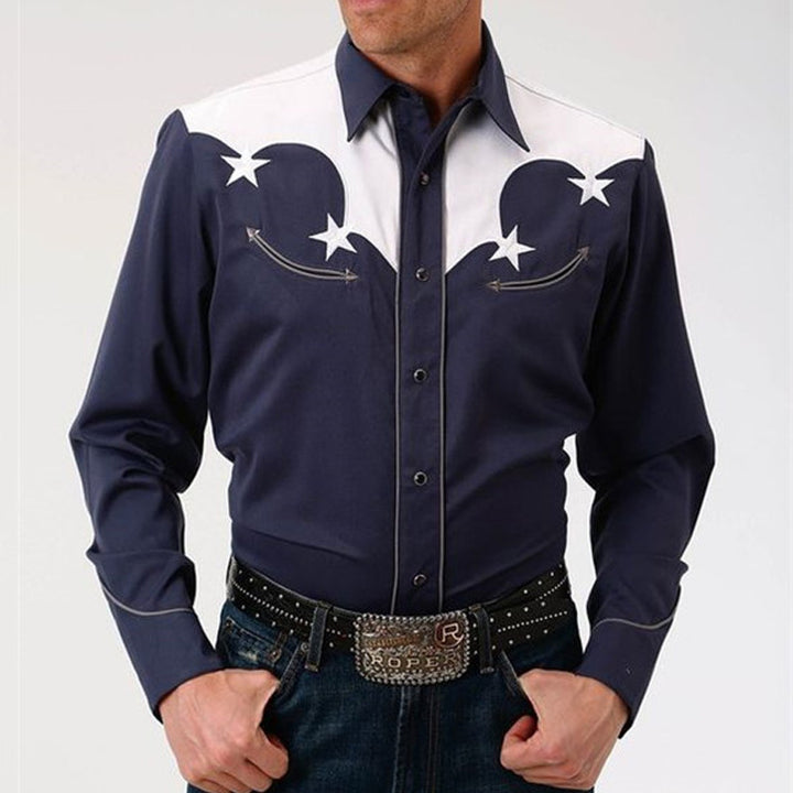 Men's Ranch Style Casual Collar Long Sleeve Button Printed Shirt