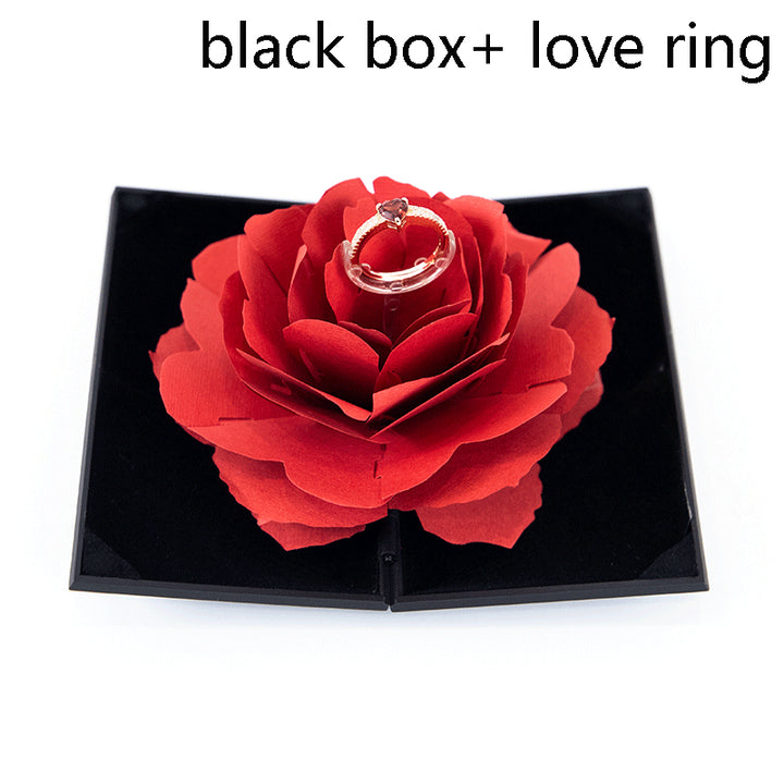 3-D Love Box Heart-shaped Rose Flower Rotating Ring Box Valentines Day Gift