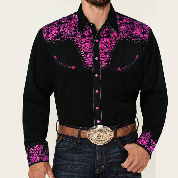 Men's Ranch Style Casual Collar Long Sleeve Button Printed Shirt
