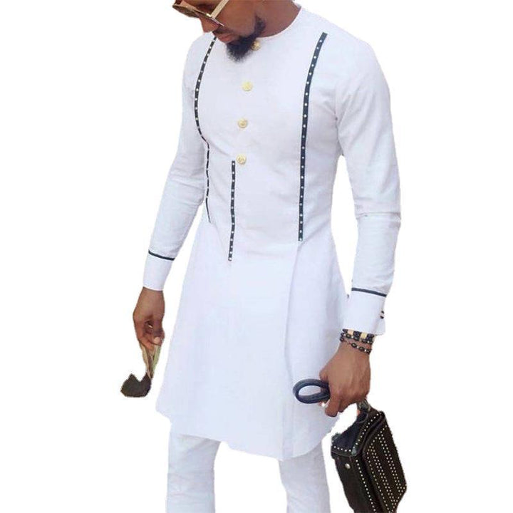 Men's Casual Cotton White Printed X-tra Long Shirt