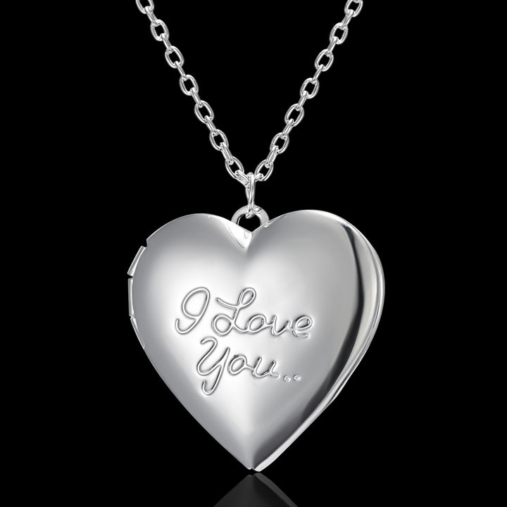 Engraved Design Love Necklace with Locket - Personalized Heart-shaped Photo Frame Pendant For Valentine's Day