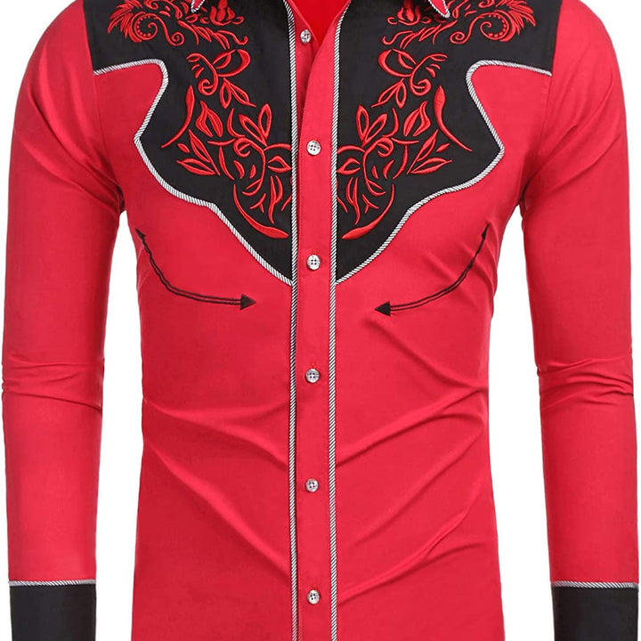 Men's Ranch Style Casual Collar Long Sleeve Button Printed Shirt
