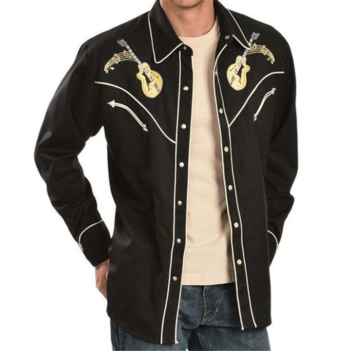 Men's Ranch Style Casual Collar Long Sleeve Button Printed Shirt