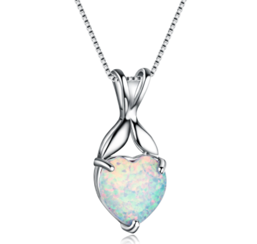 New Romantic White Fire Opal Heart Pendants & Necklaces For Women 925 Sterling Silver Filled Best Bridal Wedding Jewelry
