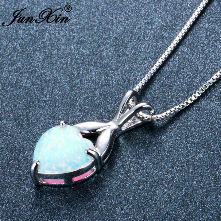 New Romantic White Fire Opal Heart Pendants & Necklaces For Women 925 Sterling Silver Filled Best Bridal Wedding Jewelry