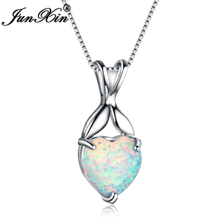 New Romantic White Fire Opal Heart Pendants & Necklaces For Women 925 Sterling Silver Filled Best Bridal Wedding Jewelry