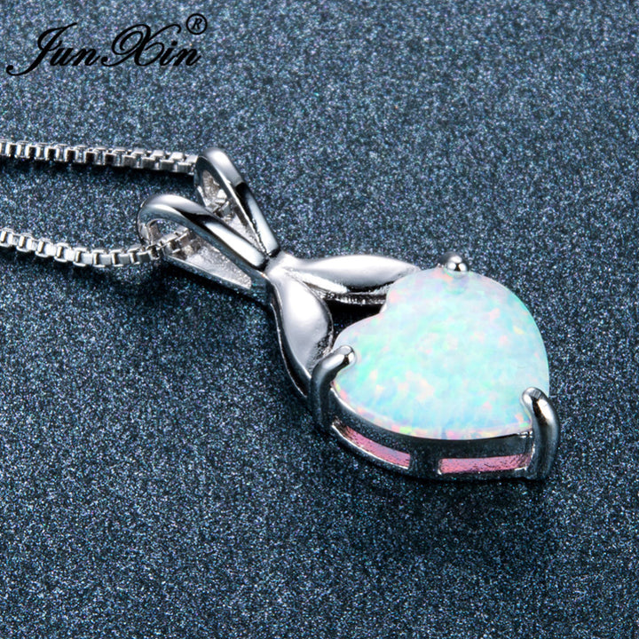 New Romantic White Fire Opal Heart Pendants & Necklaces For Women 925 Sterling Silver Filled Best Bridal Wedding Jewelry