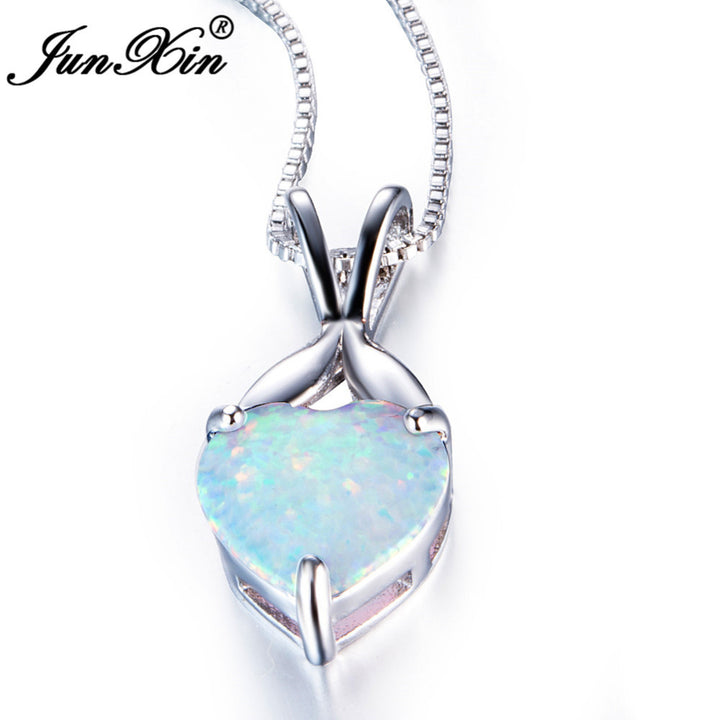 New Romantic White Fire Opal Heart Pendants & Necklaces For Women 925 Sterling Silver Filled Best Bridal Wedding Jewelry